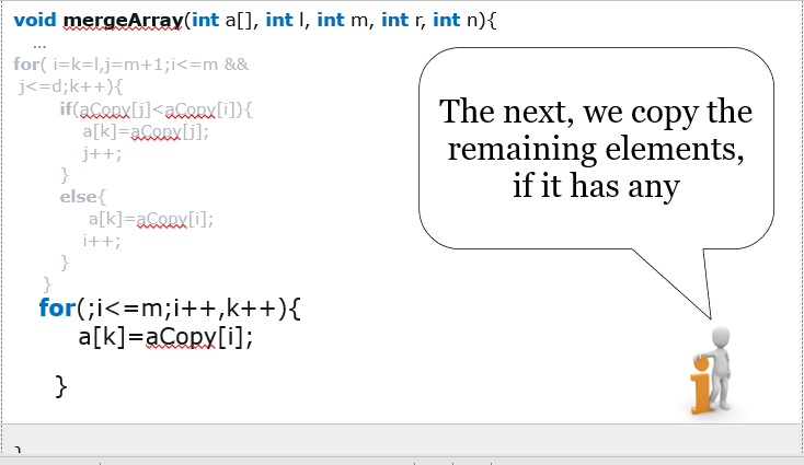 Sorting by merging. Merging smaller into larger arrays - function - continue moving