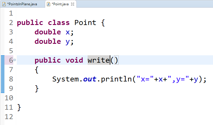 Objects and methods in JAVA. The methods that write the data